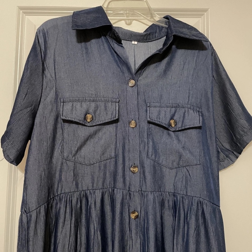 Stylish Blue Button-Up Dress - Picture 3 of 4